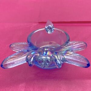 IRIDESCENT BLUE GLASS DRAGONFLY SHAPED TEA LIGHT/VOTIVE HOLDER